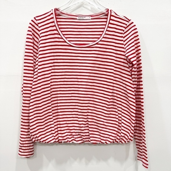 Stateside Tops - Stateside Red White Stripe Long Sleeve Bubble Hem Top Small